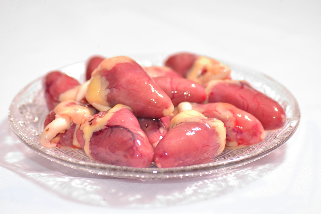 chicken hearts are an often seen delicacy. 